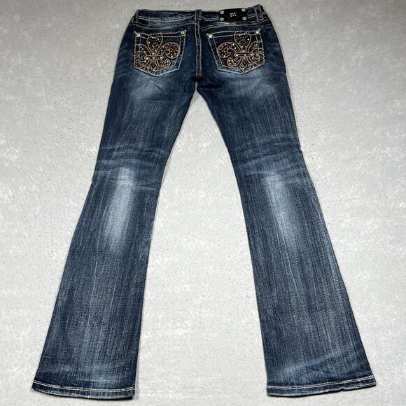 Miss Me Jeans Womens Size 28 Signature Rise Boot Dark Blue Wash Bejazzled - Picture 2 of 16